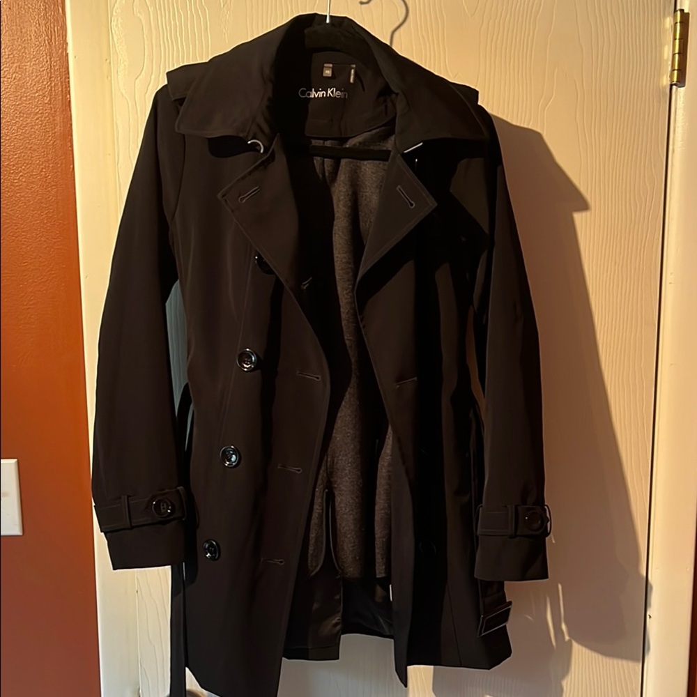 Calvin Klein Black Trench Coat Mid-Length Classic